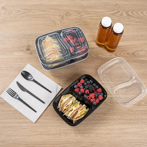 Miniatura 8 de Asporto - Cajas para llevar con compartimentos de 32 onzas, 50 recipientes para preparar comidas para microondas, 2 compartimentos, con tapas