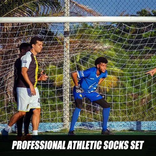 Miniatura 5 de ZXOLDZX 2 Juego de Calcetines de Agarre para Fútbol con Mangas de Protector de Espinilleras, Calcetines de Espinillera para Piernas sin