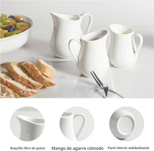 Miniatura 4 de Gurygo: paquete de 2 jarras para cremas de 4 onzas de cerámica blanca clásica con asa - pequeña jarra de leche de porcelana fina - recipiente