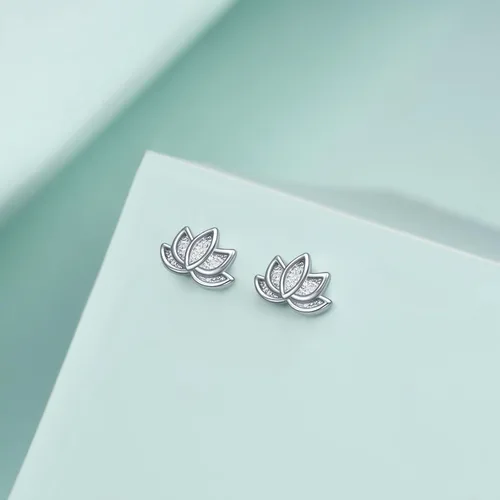 Miniatura 2 de Aretes de plata de ley 925 con diseño de loto para mujer, hipoalergénicos, minimalistas