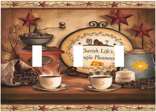 Miniatura 2 de Farmhouse Coffee Primitive Coffee Bean Kitchen 3 Gang Triple Interruptor de Luz de Palanca Cubierta de Placa de Pared Placa Frontal Eléctrica Café