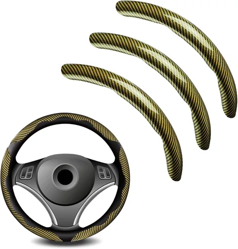 Miniatura 9 de 3 piezas de funda universal para volante de fibra de carbono - Diseño antideslizante y segmentado, protector de volante universal duradero al 99%
