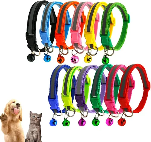 Miniatura 7 de Love Dream Collares de identificación para cachorros, 12 collares ajustables con campana para cachorros recién nacidos y gatitos, fácil