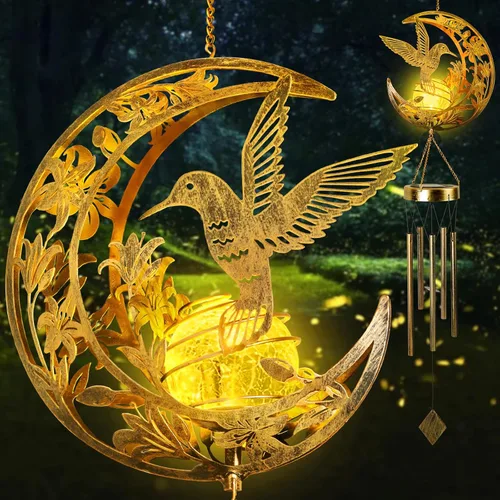 Miniatura 11 de Colorful Solar Moon Wind Chimes for Outside Unique Birthday Mom Gifts for Women Mom Grandma Crackle Glass Ball LED Wind Chimes Solar Lights Outdoor