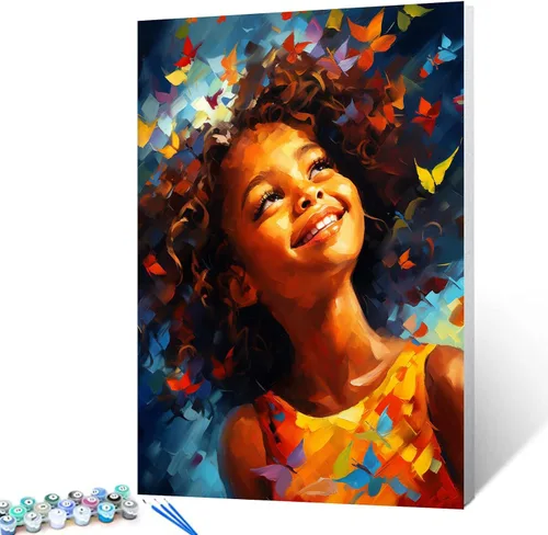 Miniatura 9 de Tucocoo Pintura por números para adultos, kits de pintura al óleo digital sobre lienzo con pinceles y pigmento acrílico, hermoso retrato de niña