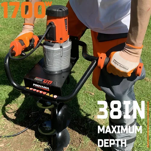 Miniatura 3 de PROYAMA Excavadora eléctrica de agujeros para postes, taladro de tierra con cable de 1700 W con broca de 4, 6 y 8 pulgadas, varilla de extensión