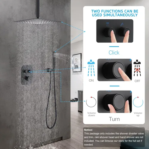 Miniatura 7 de Válvula termostática de ducha desviadora de ducha de 2 vías con control de temperatura, mezcla de ducha, desviador de flujo ajustable (negro mate)