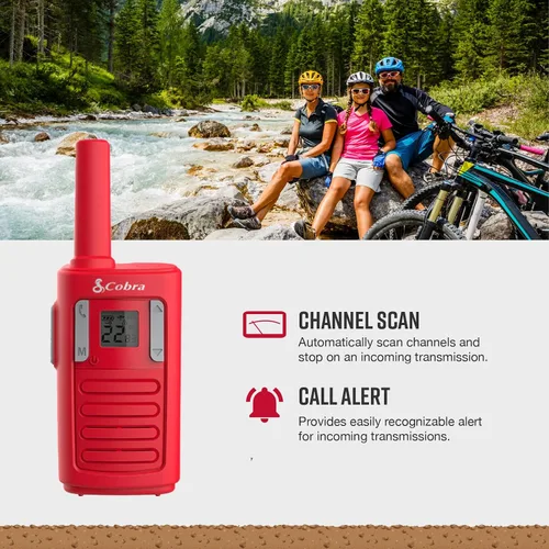 Miniatura 5 de Walkie Talkies de Familia Cobra RX100 de 16 Millas de Alcance (Paquete de 4) - Alcance Largo de 16 Millas, Comunicación Amigable para Niños, 22