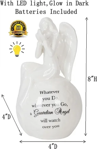 Miniatura 5 de Luz Nocturna de Cerámica Ángel Guardián – Lámpara Figurina de Ángel Orando con Mensaje Inspiracional – Regalo Conmemorativo con Luz LED