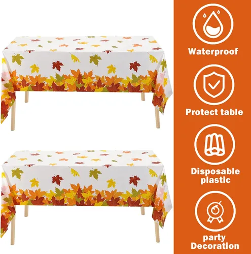 Miniatura 4 de Mantel de hojas de otoño, 3 piezas, mantel de hoja de arce, cubierta de plástico para mesa de otoño para fiesta de Acción de Gracias, cosecha