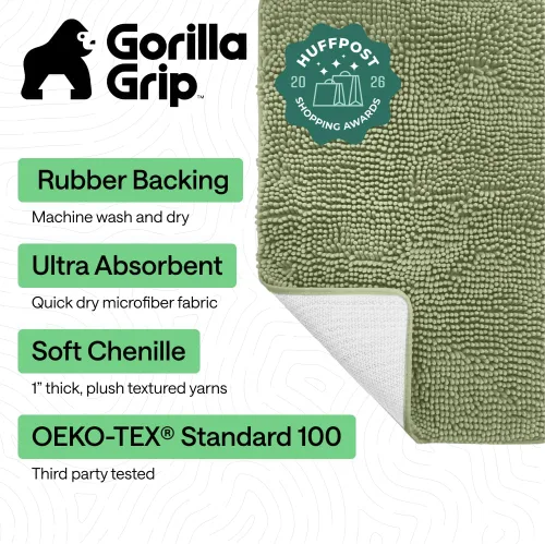 Miniatura 11 de Gorilla Grip - Tapete de baño de felpilla gruesa, suave y absorbente, secado rápido, de microfibra, con reverso de caucho, para piso de ducha, Nube