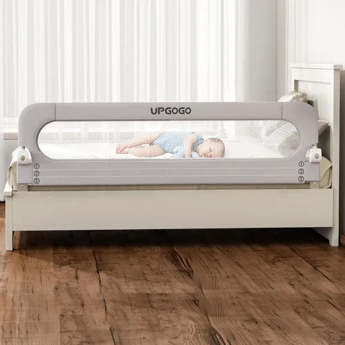 Miniatura 8 de UPGOGO Barandilla plegable para cama de niños, barandilla de cama para bebé con sistema de seguridad de anclaje reforzado, se adapta a literas