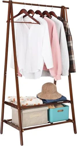 Jotsport Perchero de bambú plegable para colgar ropa con estante de almacenamiento de 2 niveles para lavandería, habitación de invitados,