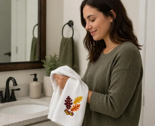Miniatura 3 de Serfina Home Harvest - Toallas de mano para baño, diseño bordado de hojas de otoño grises y grises, 100% algodón, 16 x 25 pulgadas, juego de 2 piezas