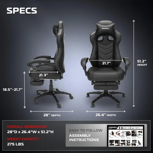 Miniatura 3 de RESPAWN 110 Pro Silla Ergonómica para Juegos con Reposapiés para Adultos - Cómoda Silla Reclinable de Oficina para Juegos con Soporte Lumbar