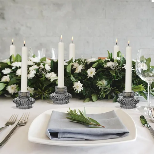 Miniatura 4 de Juego de 3 portavelas reversibles, cónicos de cristal gris y candelita para centro de mesa, boda, fiesta, decoración del hogar