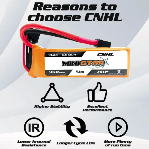 Miniatura 4 de CNHL 450mAh 4S Lipo Batería 70C 14.8V con XT30U Plug para RC Drone FPV Avión Heli Avión (2 piezas)