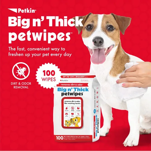 Miniatura 2 de Petkin Toallitas para mascotas para perros y gatos, 100 toallitas grandes – Elimina la suciedad y el olor como lavarse las manos – Limpia orejas