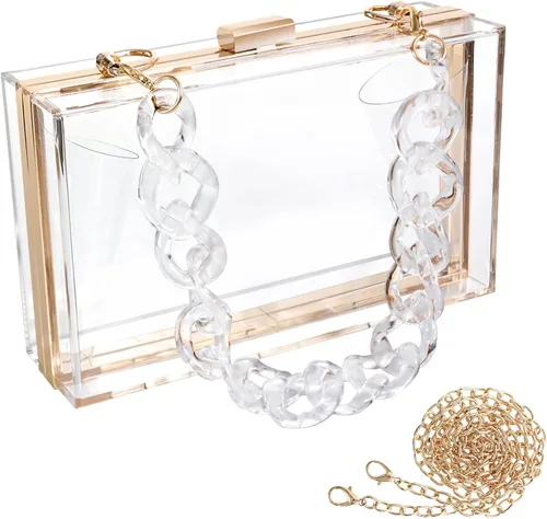 Miniatura 15 de WJCD - Bolso de mano de acrílico transparente para mujer, bolso de hombro con correa de cadena de dorada desmontable Premium Acrylic, Stadium