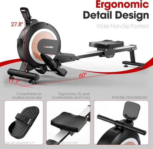 Miniatura 3 de Wenoker Rowing Machine for Home, Magnetic Rower Machine, 350 LB Weight Capacity, 16-Level Silent Resistance Row Machine for Gym Exercise Full-Body