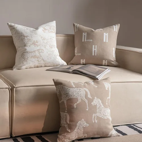 Miniatura 3 de Croker Horse Funda de cojín de 18 x 18 pulgadas, diseño de caballo real beige, bordado de chenilla, jacquard, de lujo, moderno, estilo moderno