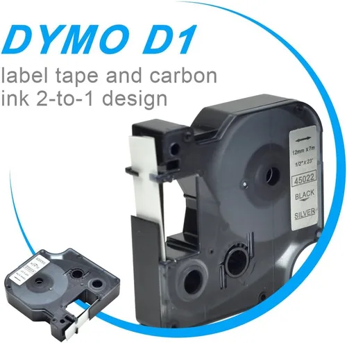 Miniatura 4 de Paquete de 2 casetes de etiquetas D1 45022 negro sobre plata compatible con cartucho de etiquetado Dymo compatible con LabelManager 160 280 PnP