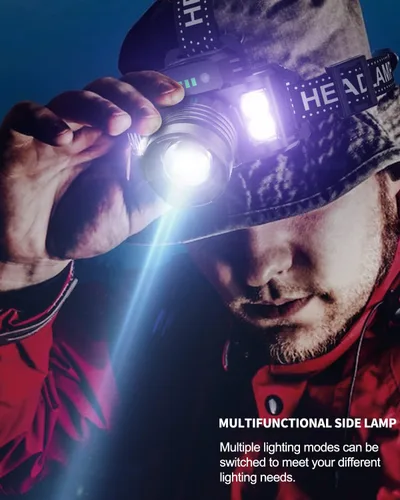 Miniatura 6 de Linterna frontal LED recargable súper brillante, luz de cabeza impermeable con sensor de movimiento para adultos, 5 modos de faro manos libres