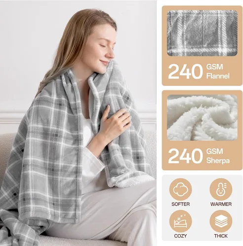 Miniatura 4 de Manta Térmica Tamaño Completo, Manta Eléctrica 72"x84" para Cama con 8 Niveles de Calentamiento Rápido y 10 Horas de Apagado Automático, Manta