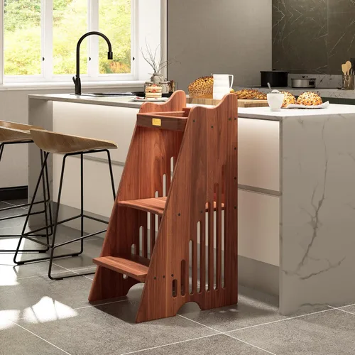 Miniatura 2 de CONSDAN Torre para niños pequeños, madera maciza cultivada en Estados Unidos, taburete de cocina para niños pequeños y niños, torre de pie con riel