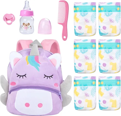 Juego de 10 bolsas de pañales para muñecas Reborn de 17 a 24 pulgadas, accesorios para bebés recién nacidos, con mochila de unicornio, pañales,
