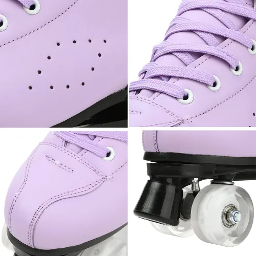 Miniatura 4 de Patines clásicos de doble fila de cuero de doble fila para mujer, patines dobles de cuatro ruedas para exteriores, unisex