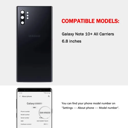 Miniatura 6 de Compatible con Samsung Galaxy Note 10+ Plus - Tapa trasera de cristal de repuesto de 6.8 pulgadas SM-N975U, todos los operadores con manual