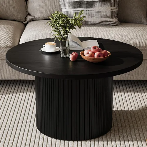Miniatura 6 de MAISONARIA - Mesa de café redonda negra con marco de metal, mesas de café de 35" para sala de estar, mesa de centro de madera circular con acento