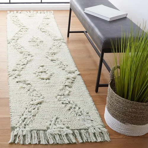 SAFAVIEH Vermont Collection - Alfombra de pasillo, 2 pies 3 pulgadas x 8 pies, diseño de lana de tejido plano, color marfil y verde, ideal para