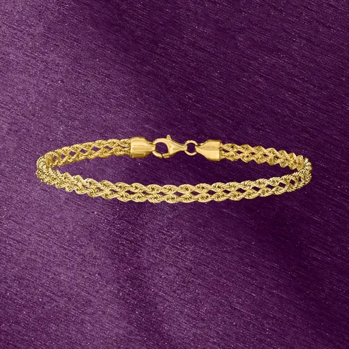 Miniatura 3 de Ross-Simons Pulsera de cadena de doble cuerda de oro amarillo de 14 quilates, Oro, no conocido