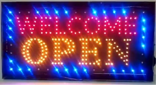Señal de bienvenida de luz de neón LED con animación de encendido/apagado y encendido/apagado dos interruptores para negocios por "E Onsale" J08