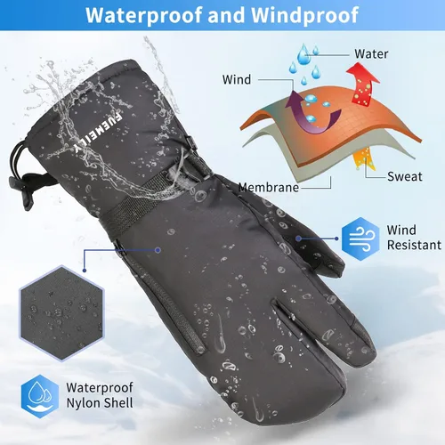 Miniatura 2 de FUEMEILY Manoplas de esquí de invierno para hombres y mujeres, guantes de nieve cálidos para adultos para clima frío, guantes Thinsulate para motos