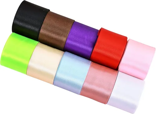 Cinta de satén de doble cara de 10 colores de 1-1/2 pulgadas x 5 yardas para envolver, paquete de regalo, decoración de Navidad, lazos para el