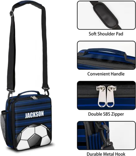 Miniatura 2 de Bolsa de almuerzo personalizada para niñas, niños, adolescentes, hombres y mujeres, regalo personalizado, bolsa de almuerzo, pelota de fútbol, azul