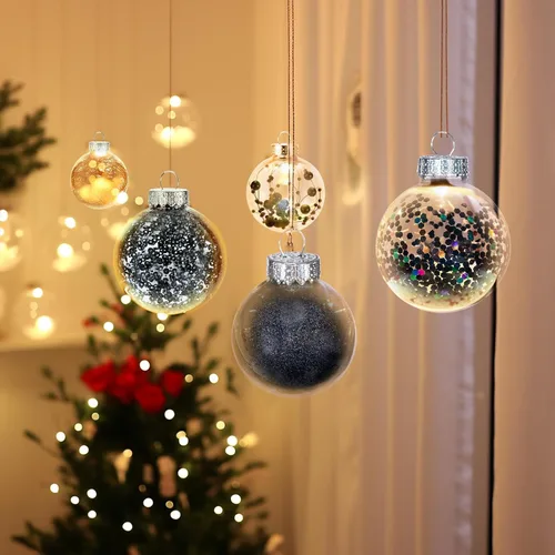 Miniatura 3 de 24 unidades - Adornos de bolas de Navidad colgantes de plástico transparente inastillable con bolas delicadas decorativas (2.36"/60mm, negro)