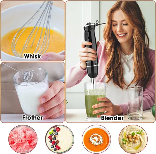 Miniatura 6 de Juego de licuadora de inmersión para cocina, licuadora de emulsión de mano extra silenciosa de 500 W, batidora de mano eléctrica de 12 velocidades