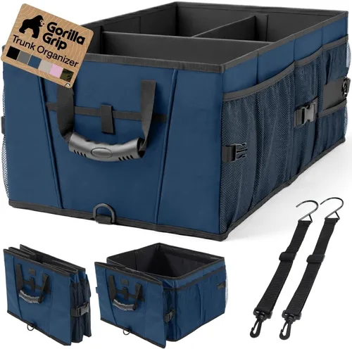 GORILLA GRIP Organizador de maletero para SUV y automóviles, organizador de almacenamiento plegable de gran capacidad, accesorios de coche Azul