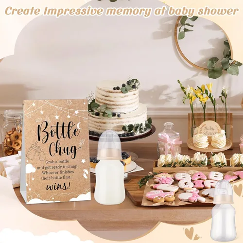 Miniatura 6 de TrelaCo Bottle Chug - Juego de 20 biberones para baby shower, con 1 letrero de papel kraft para revelación de género, suministros de fiesta, regalos