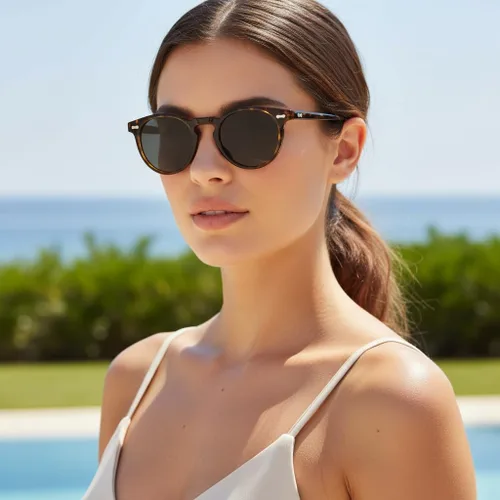 Miniatura 44 de CARFIA Gafas de sol polarizadas de acetato redondo para mujer, protección UV de cara pequeña con funda de cuero CA5288