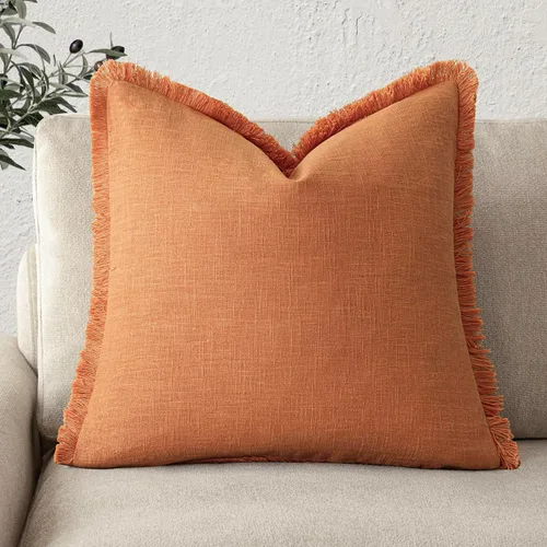 Miniatura 62 de Foindtower Fundas de almohada decorativas de lino con flecos, acogedora funda de cojín bohemia estilo farmhouse con borlas, funda de almohada