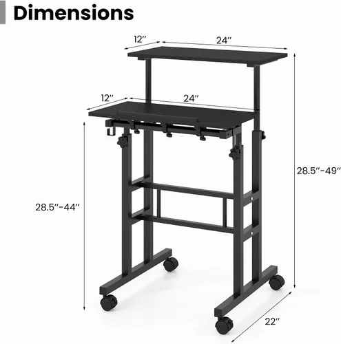 Miniatura 3 de Tangkula Escritorio móvil de pie, carrito de podio para laptop de altura ajustable con mesa inclinable y ángulo ajustable, escritorio de computadora