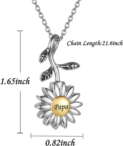 Miniatura 12 de Joyería de cremación de girasol para cenizas para mujeres, recuerdo de acero inoxidable, colgante conmemorativo, collar de urna de cremación