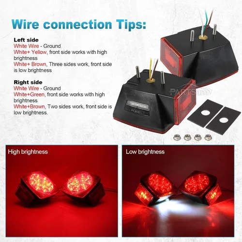 Miniatura 5 de Partsam Luz LED cuadrada impermeable de 12 V, luz LED rectangular de bajo perfil, combinación de luces traseras para remolque, kit de luces traseras