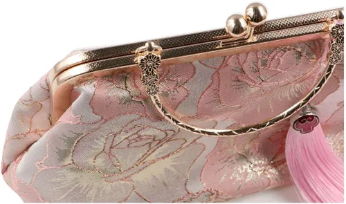 Miniatura 7 de Bolso vintage para mujer, bolso de noche con asa superior, bolso de banquete bordado, estilo chino, cartera, bolso de mensajero de hombro, Rosado