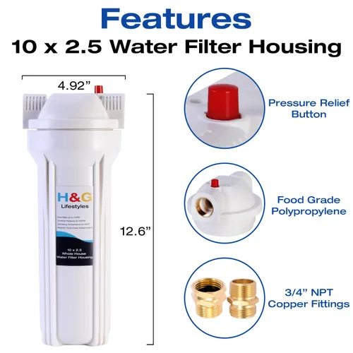 Miniatura 2 de H&G Lifestyles Carcasa de filtro de agua para toda la casa, recipiente de agua universal de 10 x 2.5 pulgadas, sistema de filtración de agua